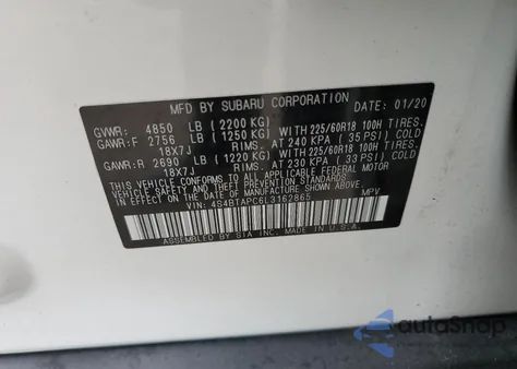 2020 Subaru Outback Touring z USA, uszkodzony, nr VIN 4S4BTAPC6L3162865